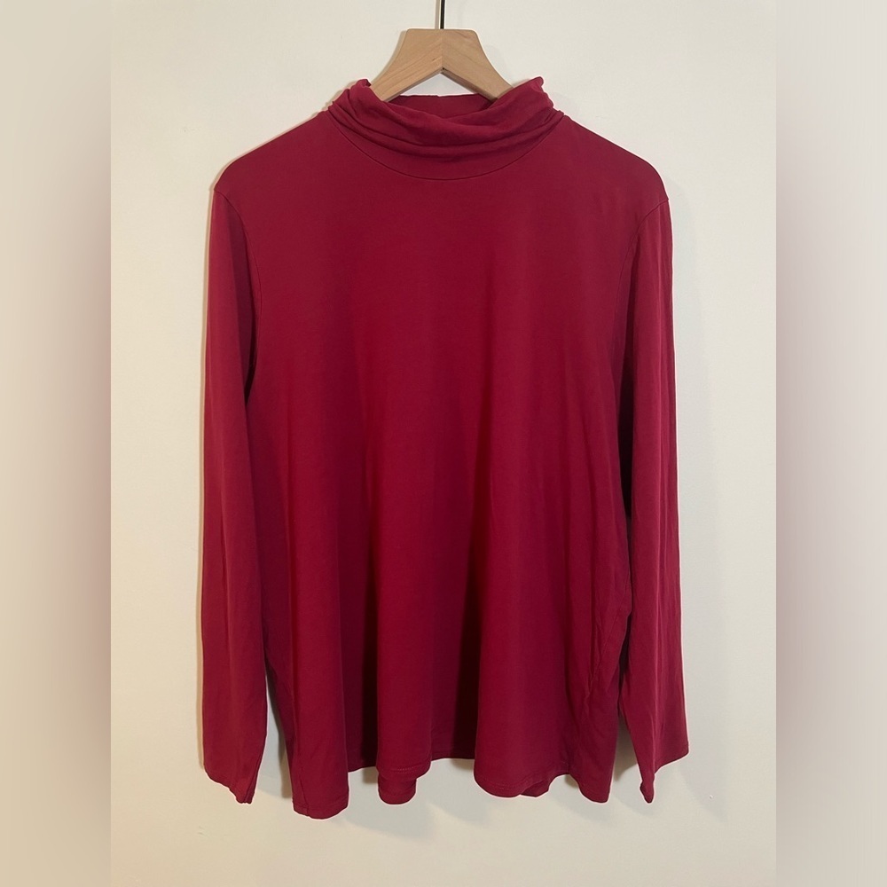 PureJill Pima Cotton Burgundy Relaxed Turtleneck Stretch Women’s Size 2X